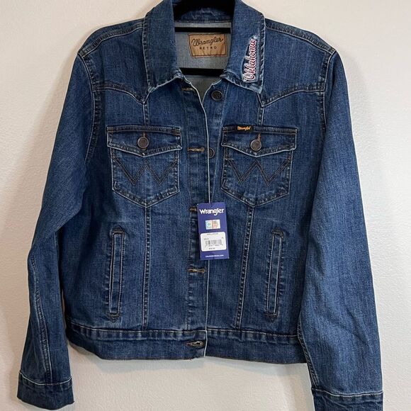Wrangler Retro University Of Oklahoma OU Denim Trucker Jacket Women's Size XL - Picture 1 of 7